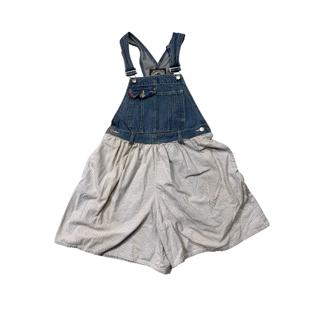 Vintage 90s Denim & Plaid Overall Shorts – D'Mode Classix – Size Small